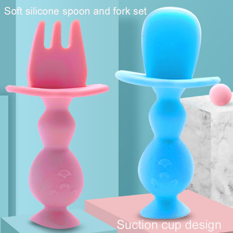 Cuillère et fourchette d'aspiration pour bébé en silicone de qualité alimentaire