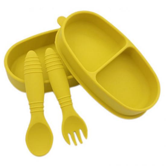 Assiette à ventouse divisée en silicone pour enfants, ensemble de cuillères et fourchettes